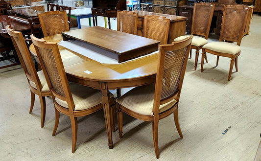 HENREDON Mid Century Pecan Wood Dining TABLE SET